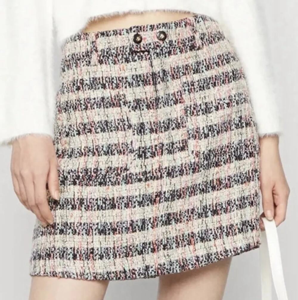 SCOTCH + SODA  white blue multi color preppy tweed academia short mini skirt